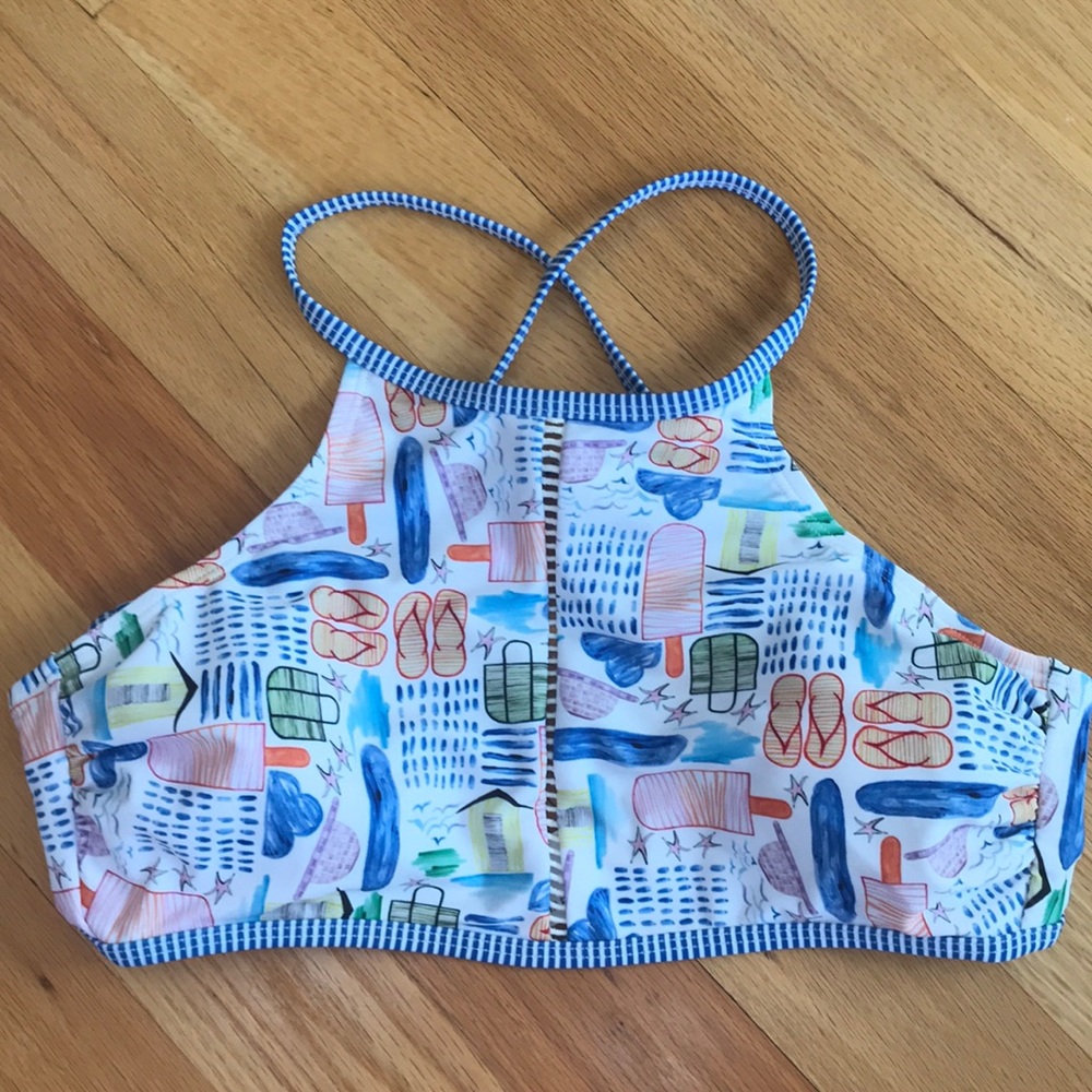 Siloett Bikini Swim Top, Beach Themed Print NWT